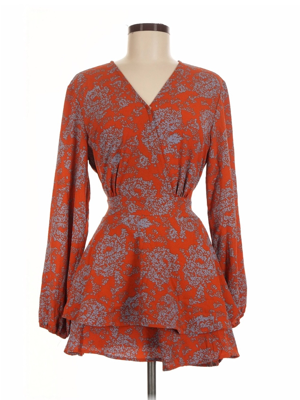 Orange Floral V-Neck Long Sleeve Tiered Romper